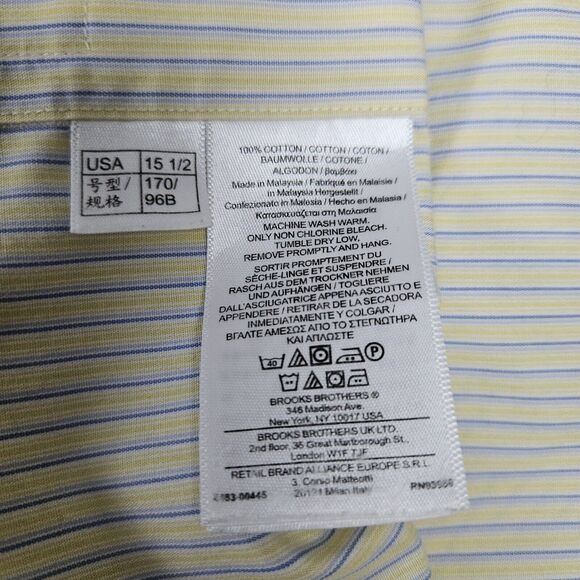 Brooks Brothers 346 Men's Size 15 1/2-4/5 Yellow & Blue Stripes Dress Shirt 15.5 - Picture 14 of 16